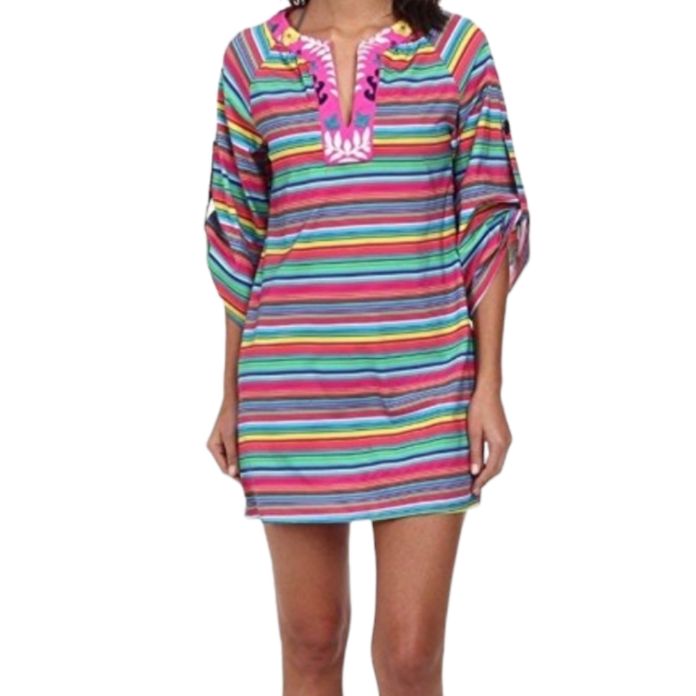 Nanette Lepore swim coverup tunic Multicolor Embroidered Stripes  Sz M